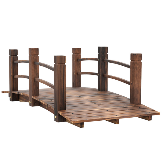 Wooden Garden Bridge Lawn Decor Stained Finish Arc Outdoor Pond Walkway