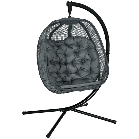 Hanging Swing Chair w/ Thick Cushion, Patio Hanging Chair, Dark Grey
