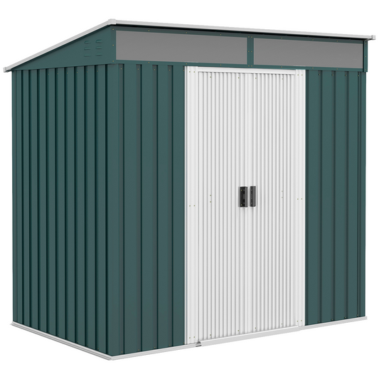 6.5x4FT Garden Shed with Foundation Lockable Metal Tool Shed Green