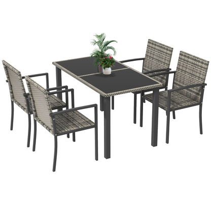 4 Seater Rattan Garden Furniture Set with Glass Tabletop - Mixed Grey