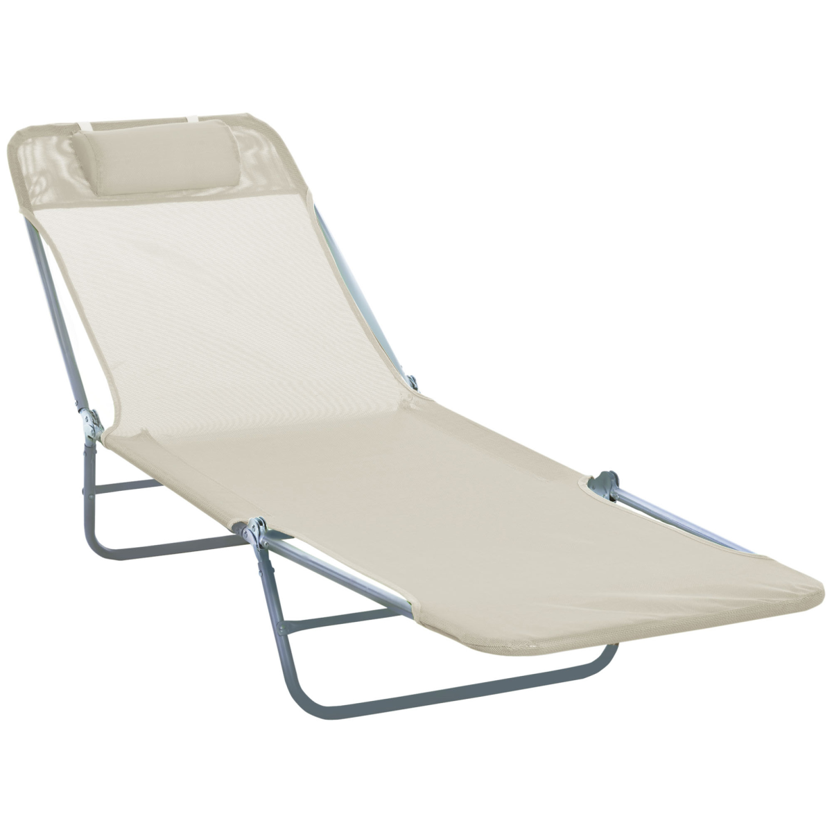 Adjustable Sun Bed Garden Lounger Recliner Relaxing Camping Beige