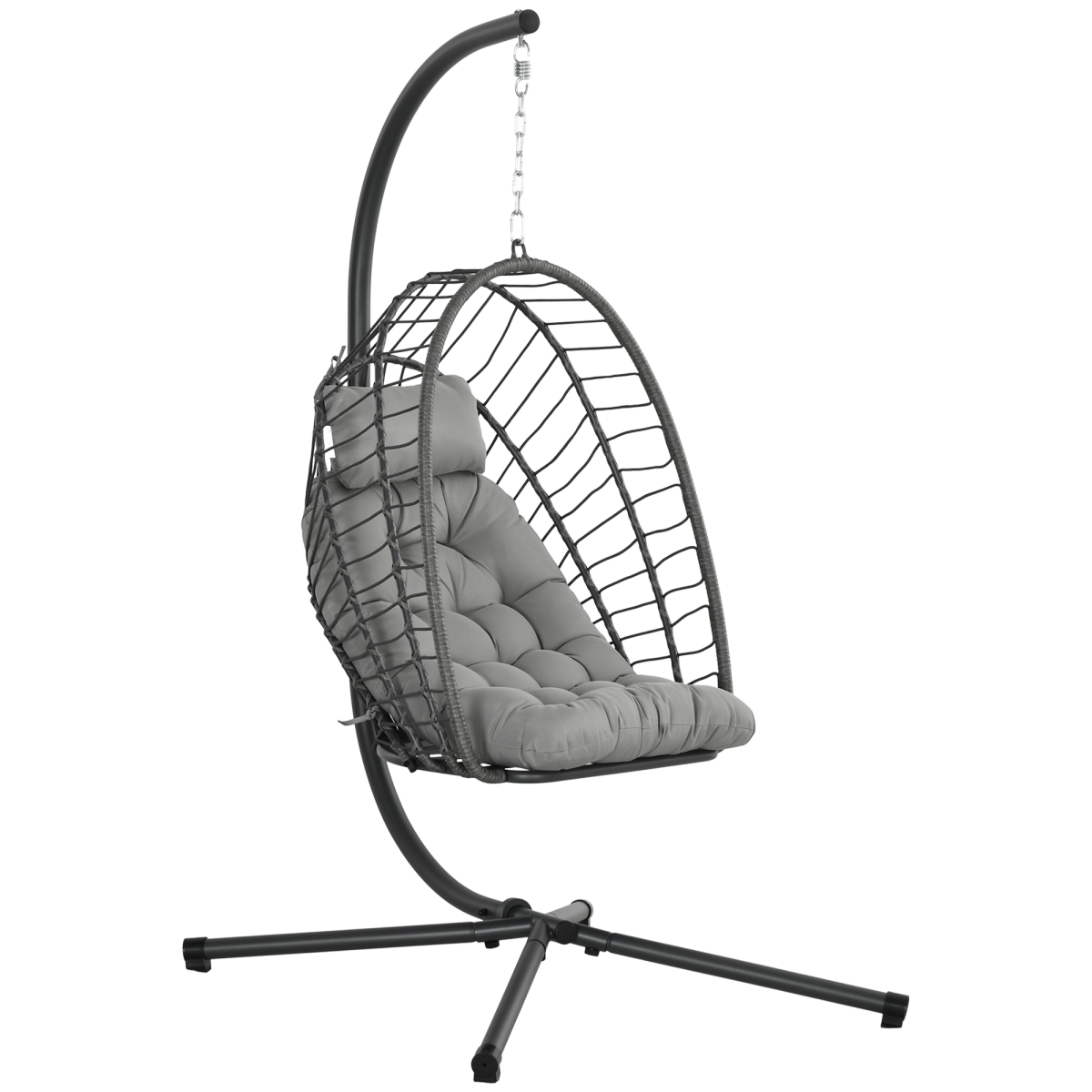 PE Hanging Swing Chair w/ Thick Cushion, Patio Hanging Chair, Grey