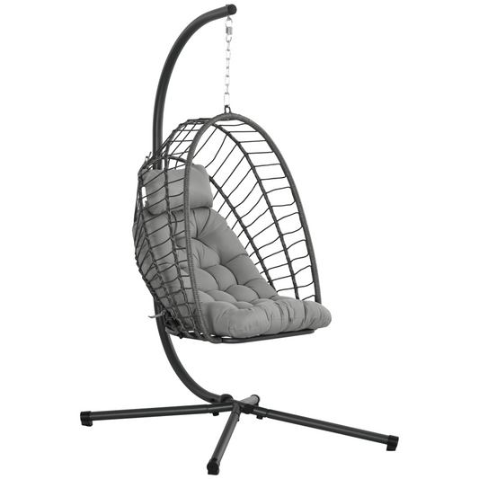 PE Hanging Swing Chair w/ Thick Cushion, Patio Hanging Chair, Grey