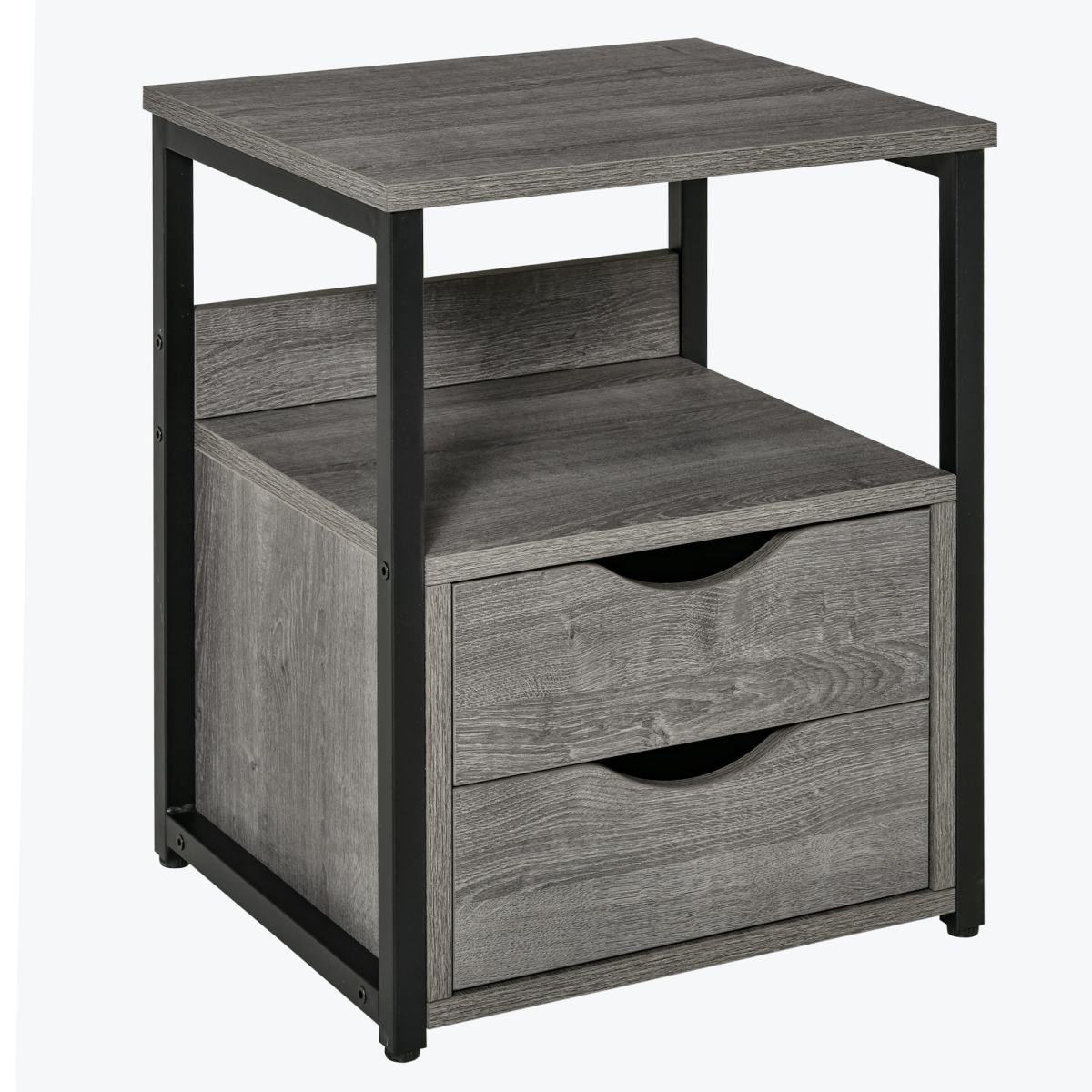 End Table Bedside Desk Slim Storage Cabinet with Shelf Grey