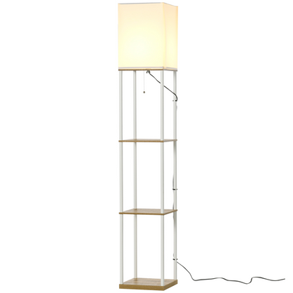 Modern Floor Lamp with Shelves and Fabric Lampshade for Living Room