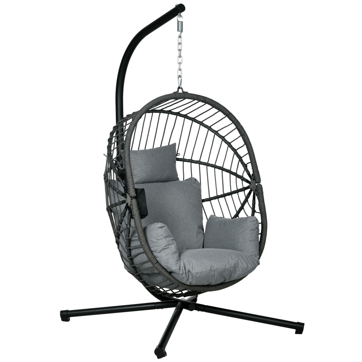 Hanging Swing Chair w/ Thick Cushion, Patio Hanging Chair, Grey