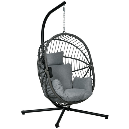 Hanging Swing Chair w/ Thick Cushion, Patio Hanging Chair, Grey