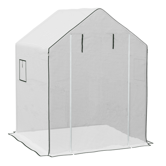 Walk-in Greenhouse Cover Replacement with Door and Mesh Windows, White