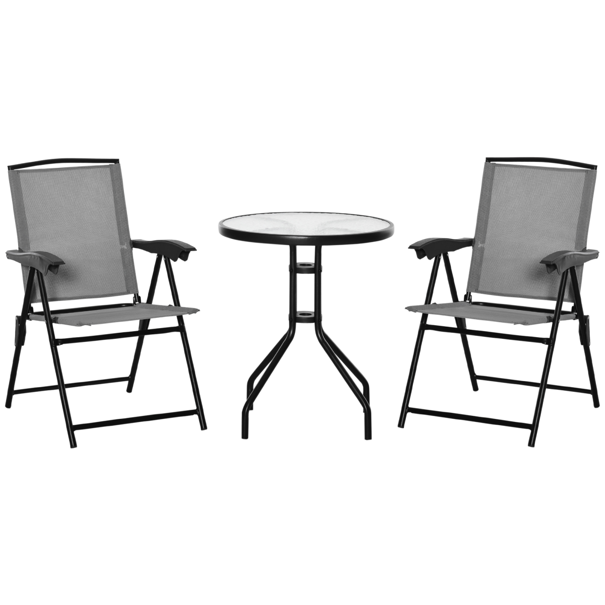 Patio Bistro Set Folding Chairs Garden Coffee Table for Balcony Grey