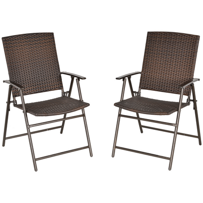2pcs Rattan Chair Foldable Garden Furniture w/ Armrest Steel Frame
