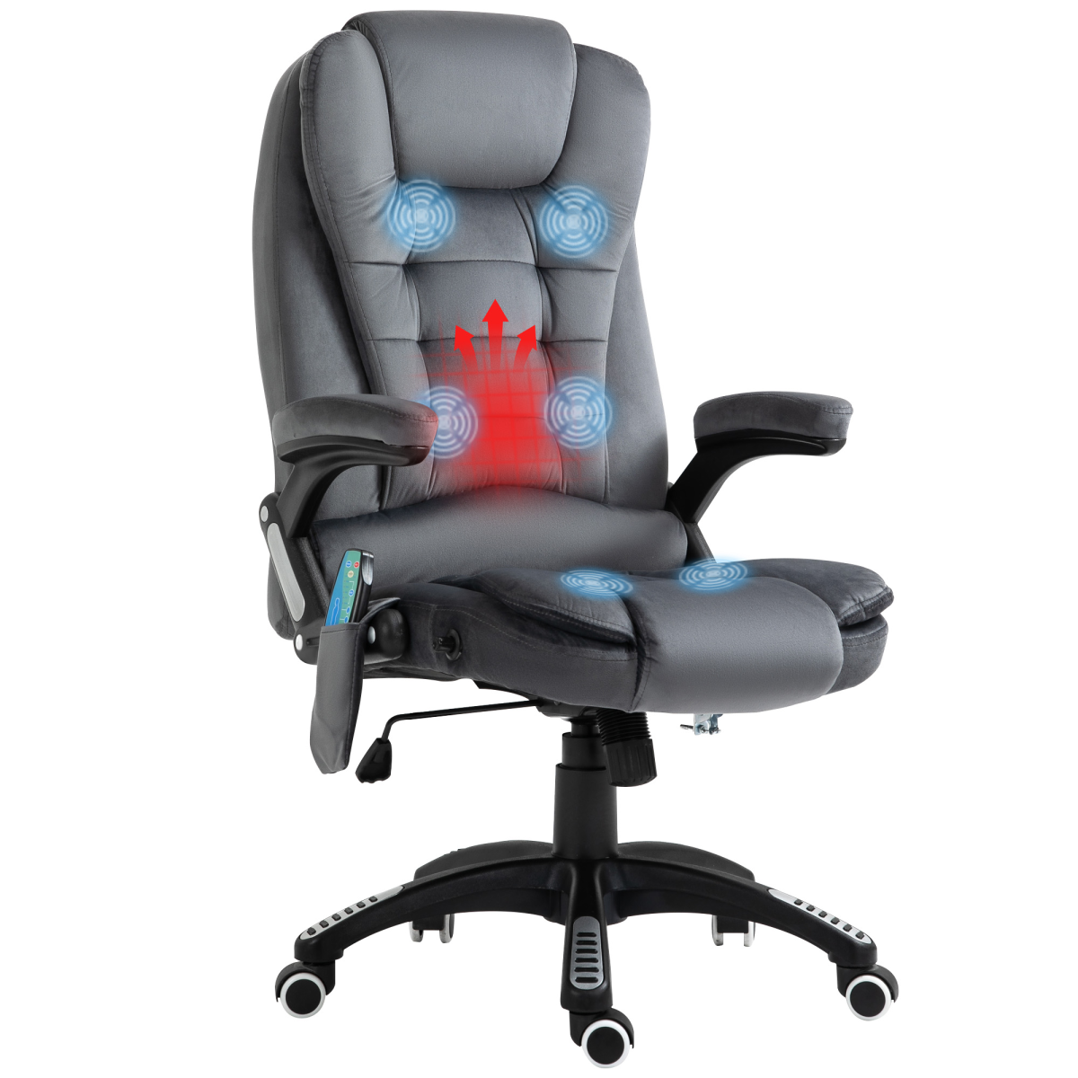 Executive Reclining Chair w/ Heating Massage Points Relaxing Headrest Grey