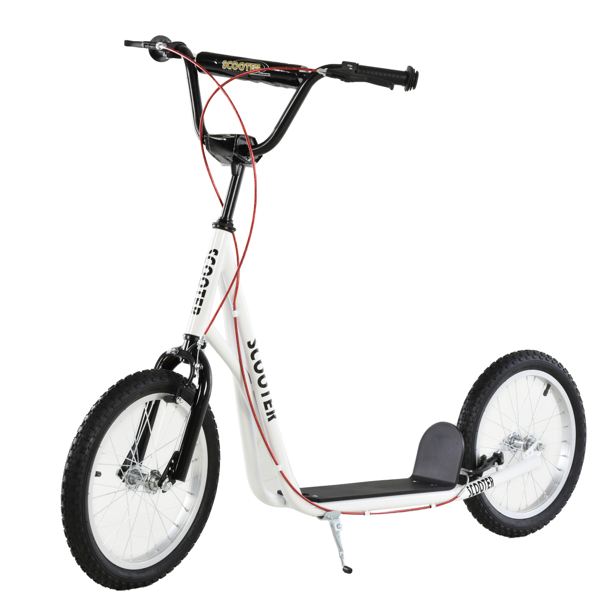 HOMCOM 90-96cm Kids Kick Scooter Adjustable Handlebar Inflatable Wheels White