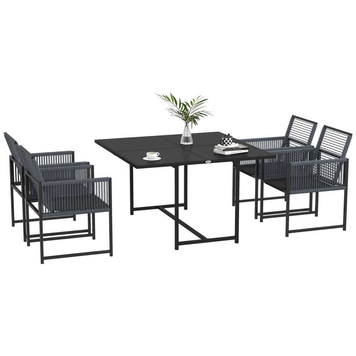 5 Pieces Patio Dining Set with Foldable Back for Poolside, Dark Grey