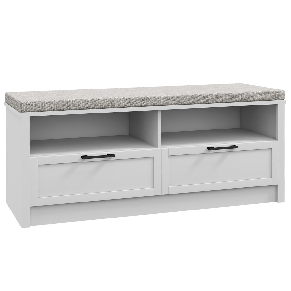Shoe Bench with Removable Cushion, Open Compartments and Drawers