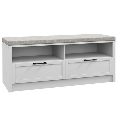 Shoe Bench with Removable Cushion, Open Compartments and Drawers