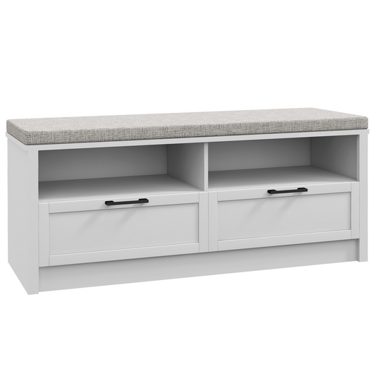 Shoe Bench with Removable Cushion, Open Compartments and Drawers