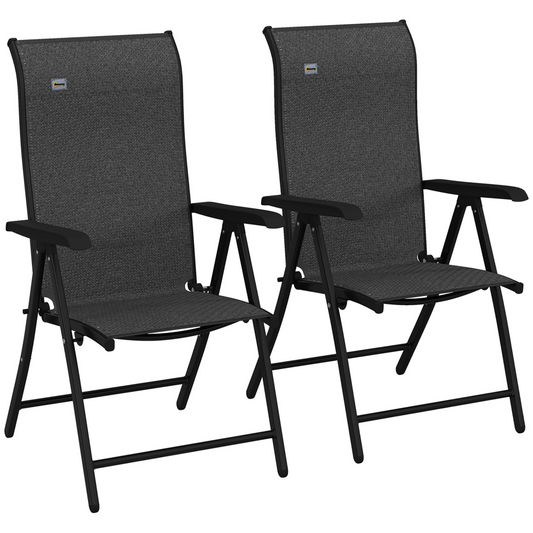 Set of 2 Outdoor Rattan Folding Chair Set w/ Adjustable Backrest Grey