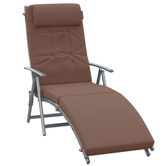 Steel Frame Outdoor Garden Padded Sun Lounger w/ Pillow Brown