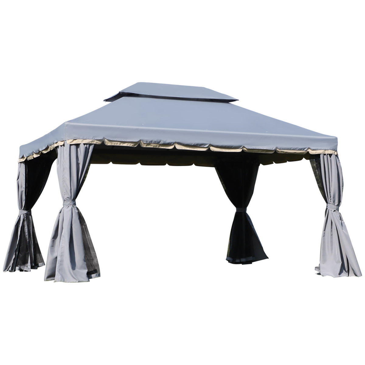 Aluminium Gazebo with 2 Tiers Roof Garden Nets Sidewalls