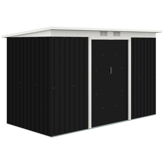 Outdoor Garden Storage Shed w/ 2 Door Galvanised Metal Grey 9 x 4FT