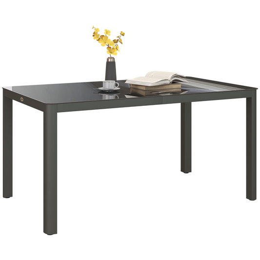 Outdoor Dining Table for 6 with Glass Top, Aluminium Frame, Grey