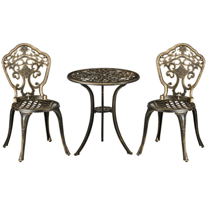 3-Piece Cast Aluminium Garden Bistro Set with Parasol Hole