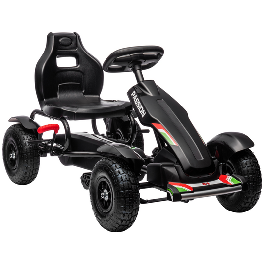 Children Pedal Go Kart w/ Adjustable Seat, Inflatable Tyres - Black