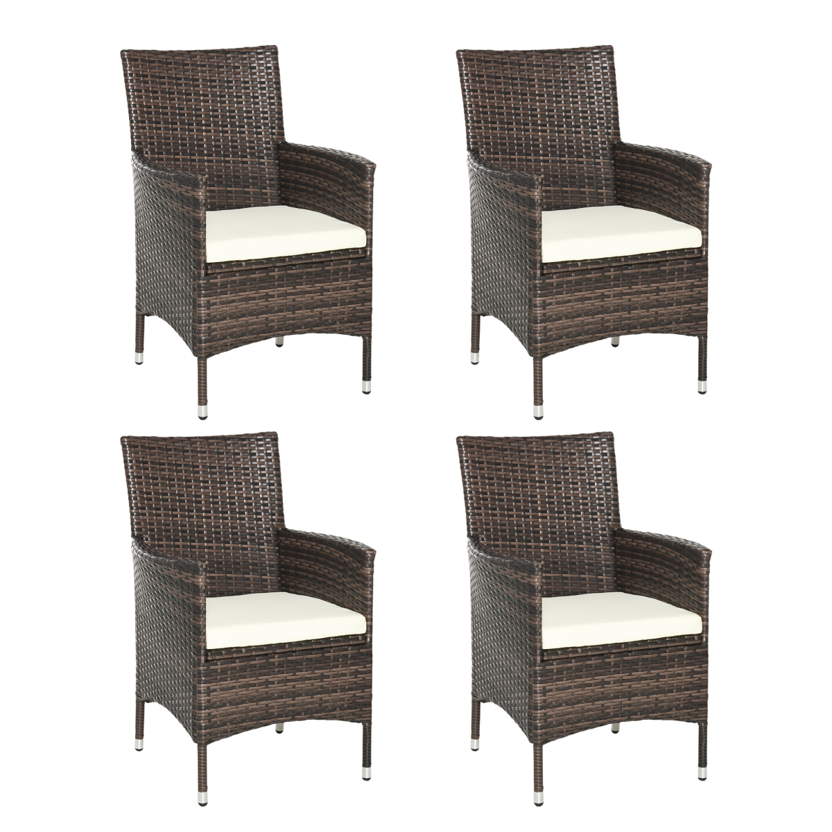 4 PC Outdoor Rattan Armchair Wicker Dining Chair Set for Garden Brown