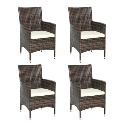 4 PC Outdoor Rattan Armchair Wicker Dining Chair Set for Garden Brown