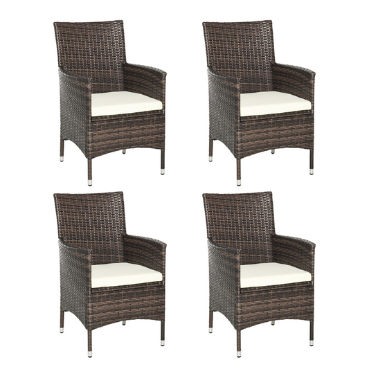 4 PC Outdoor Rattan Armchair Wicker Dining Chair Set for Garden Brown