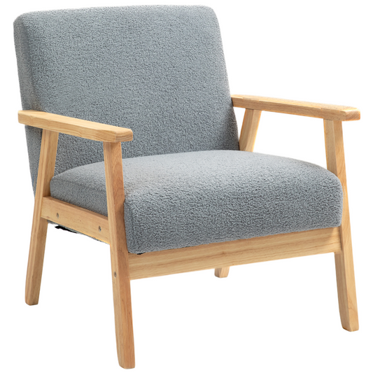 Accent Chair with Wood Frame Wide Seat Cashmere Armchair Grey