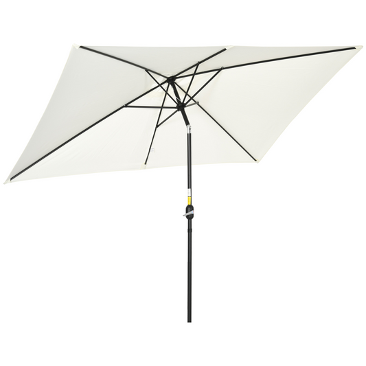 3x2m Patio Parasol Canopy Tilt Crank 6 Ribs Sun Shade Garden White