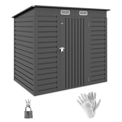 6.3 x 4.3FT Galvanised  Metal Garden Shed with Lockable Door, Grey