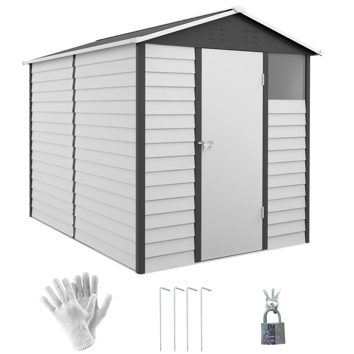 Galvanised Metal Garden Shed Tool Storage Shed for Patio Grey 9'x6'