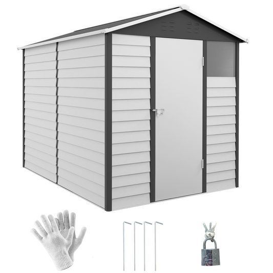 Galvanised Metal Garden Shed Tool Storage Shed for Patio Grey 9'x6'