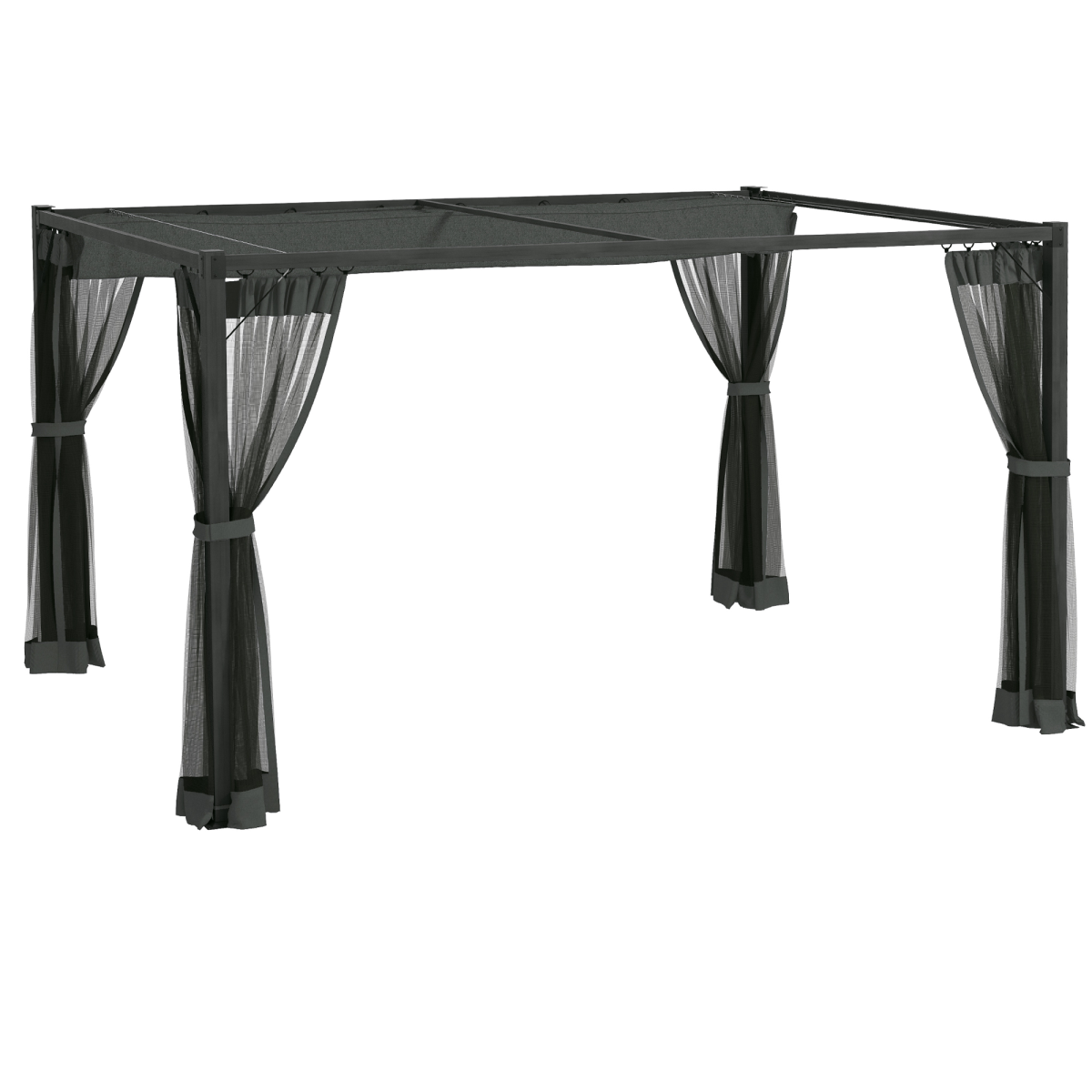 3 x 4m Pergola with Retractable Roof and Netting, Dark Grey