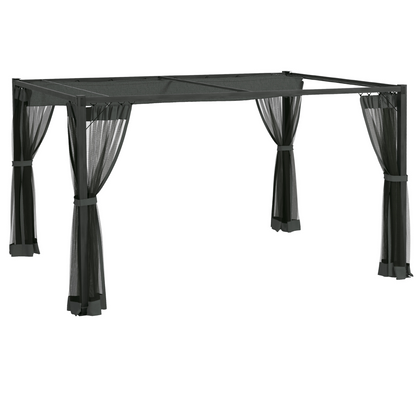 3 x 4m Pergola with Retractable Roof and Netting, Dark Grey