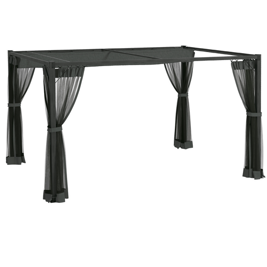 3 x 4m Pergola with Retractable Roof and Netting, Dark Grey