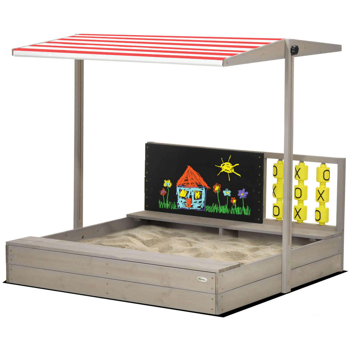 Kids Wooden Sandpit, Sandbox w/ Canopy, Seats, for Gardens - Grey