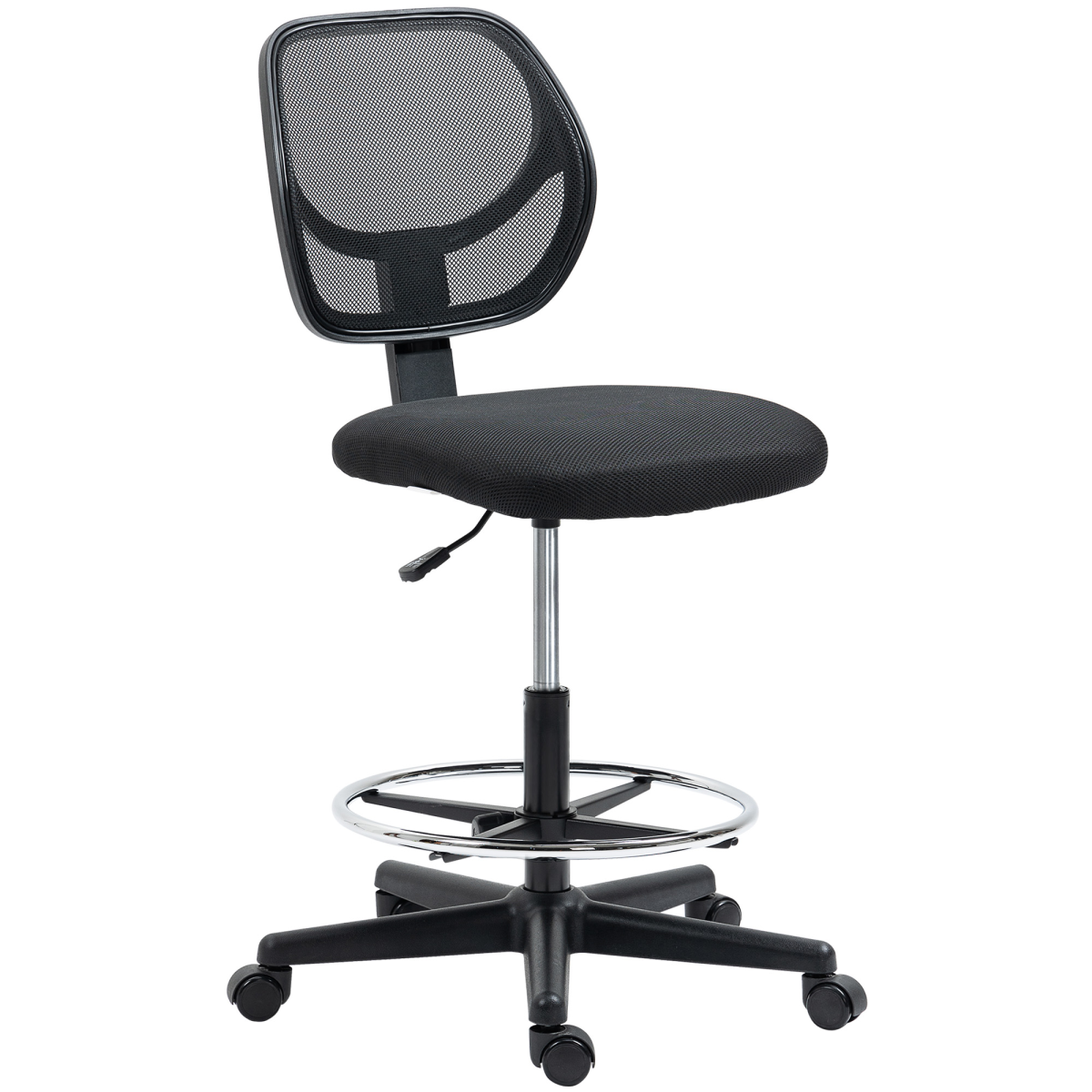 Draughtsman Chair Tall Office Chair w/ Adjustable Footrest Ring Black