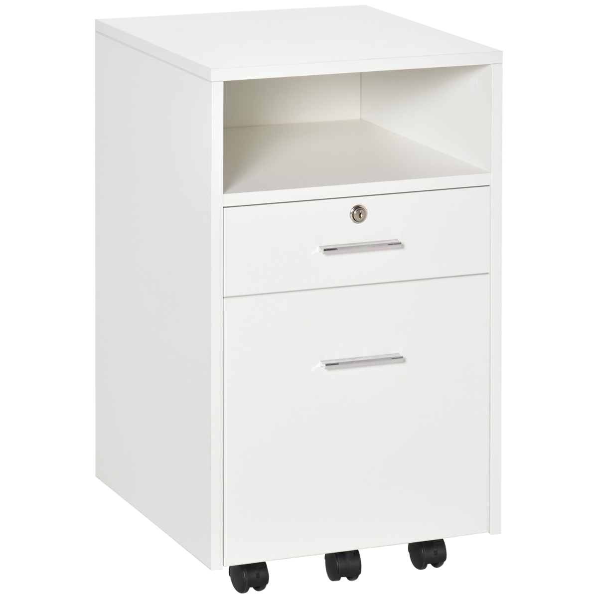 Mobile File Cabinet Lockable Documents Storage w/ 5 Wheels White