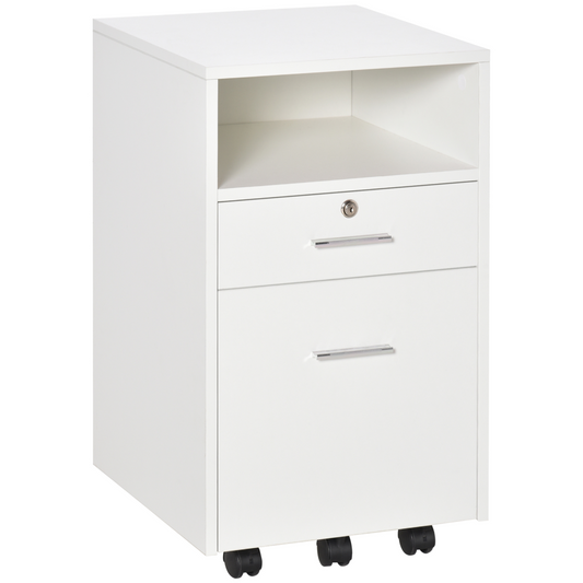 Mobile File Cabinet Lockable Documents Storage w/ 5 Wheels White