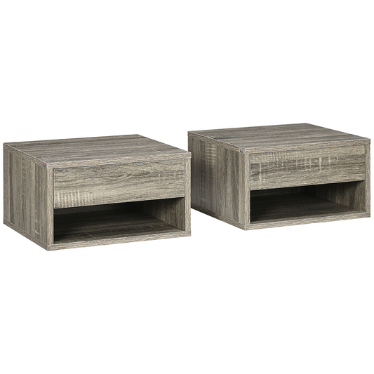 Floating Bedside Table Set of 2 Wall Mounted Nightstand Brown