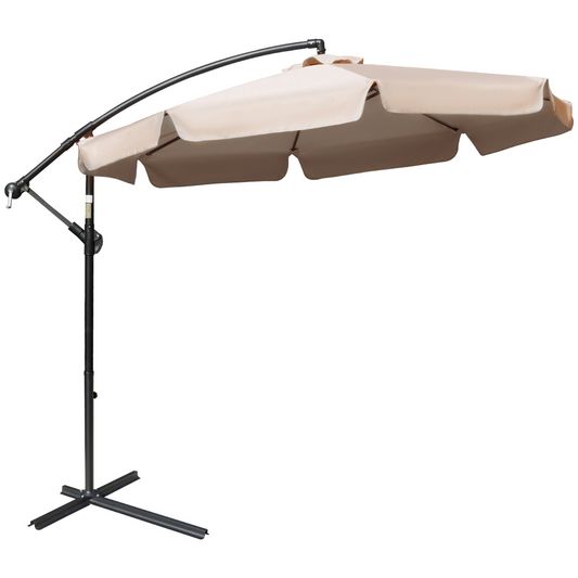 2.7m Garden Cantilever Banana Parasol Sun Shade w/ Crank, Light Brown