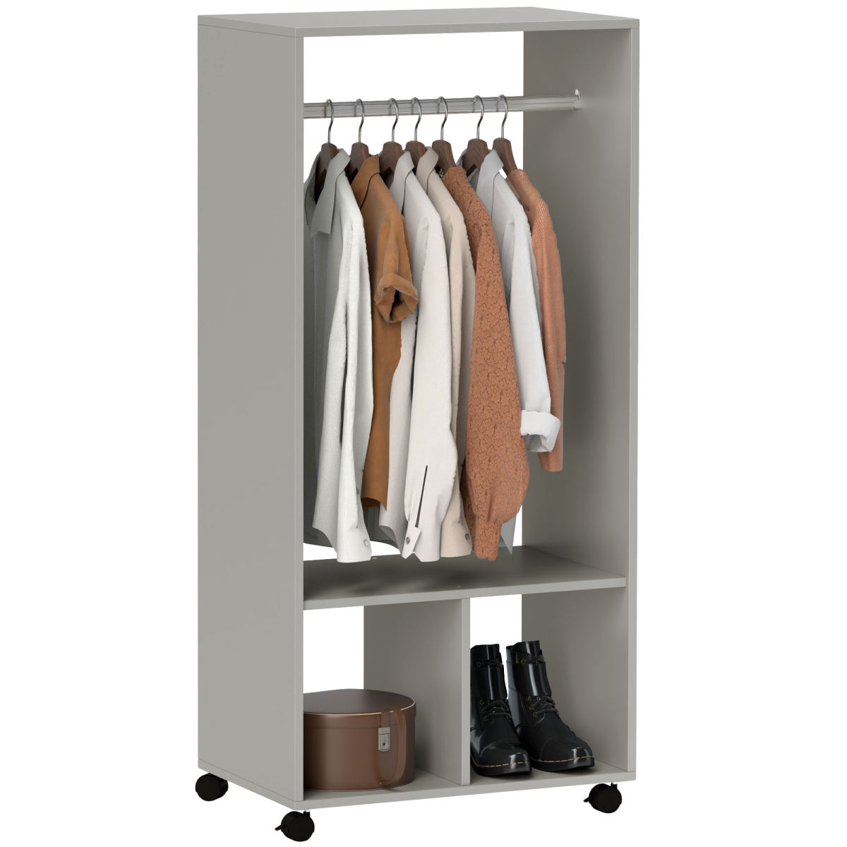 Open Wardrobe Clothes Rail Bedroom Clothes Storage Rod Shelves Grey