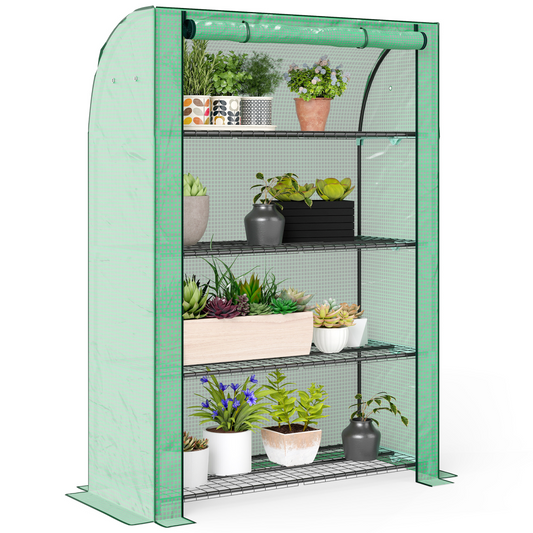 Mini Green House with 4 Tier Shelves, 170H x 120W x 50Dcm, Green