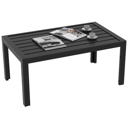 Outdoor Side Table Garden Table with Steel Frame and Slat Top Black