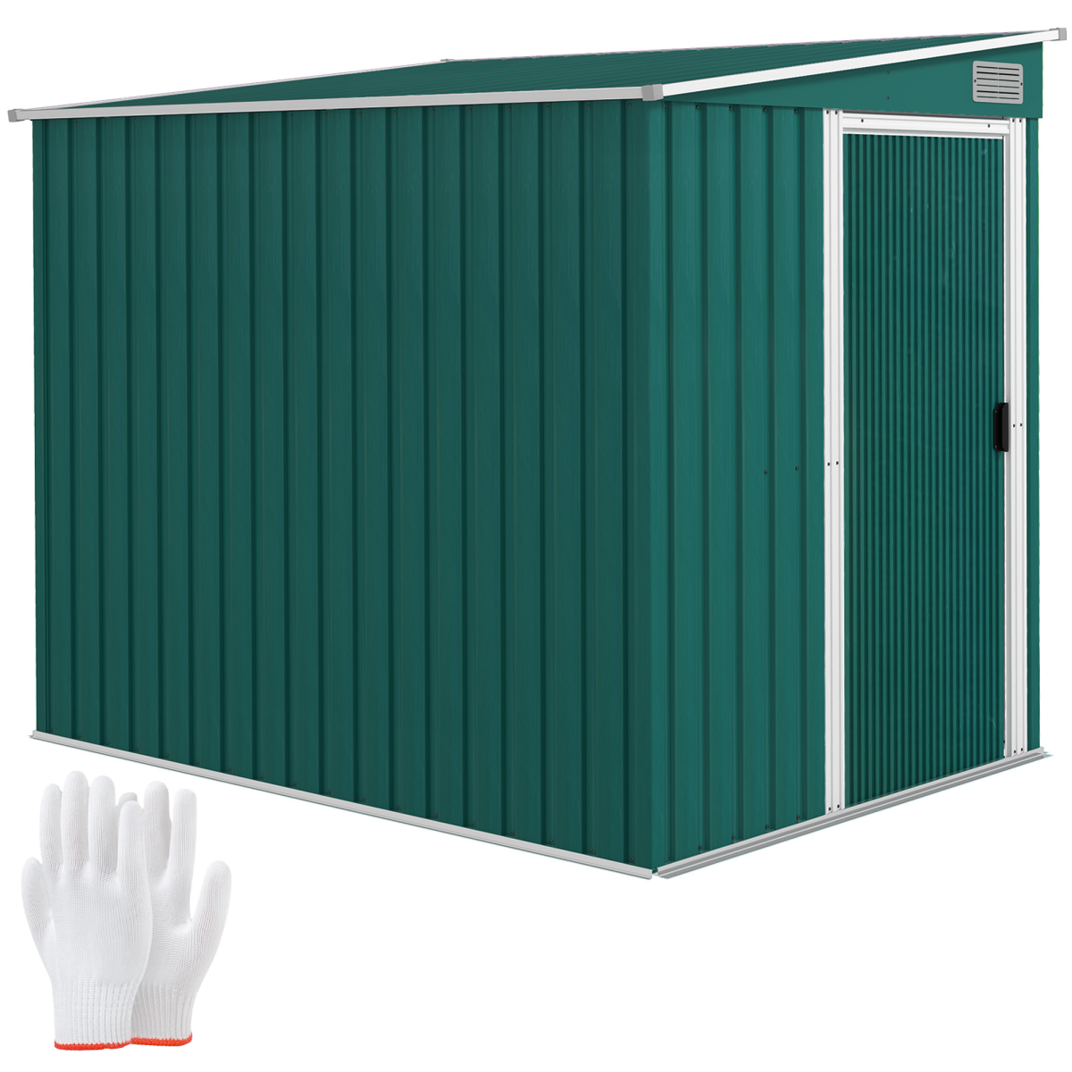 Garden Shed w/ Foundation Lean to Metal Tool Shed Green 7 x 5FT