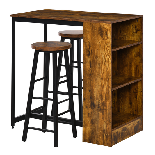 3 Pieces Bar Table Set Height Table 2 Stools w/ Storage Shelf, Footrest