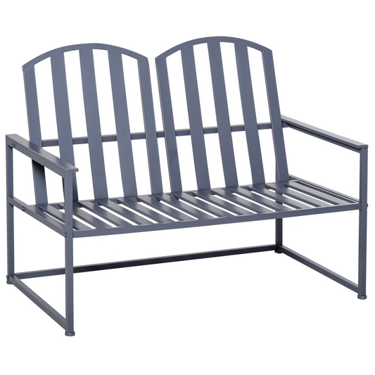 2 Seat Steel Patio Garden Bench Chair Slat Design Backyard Porch